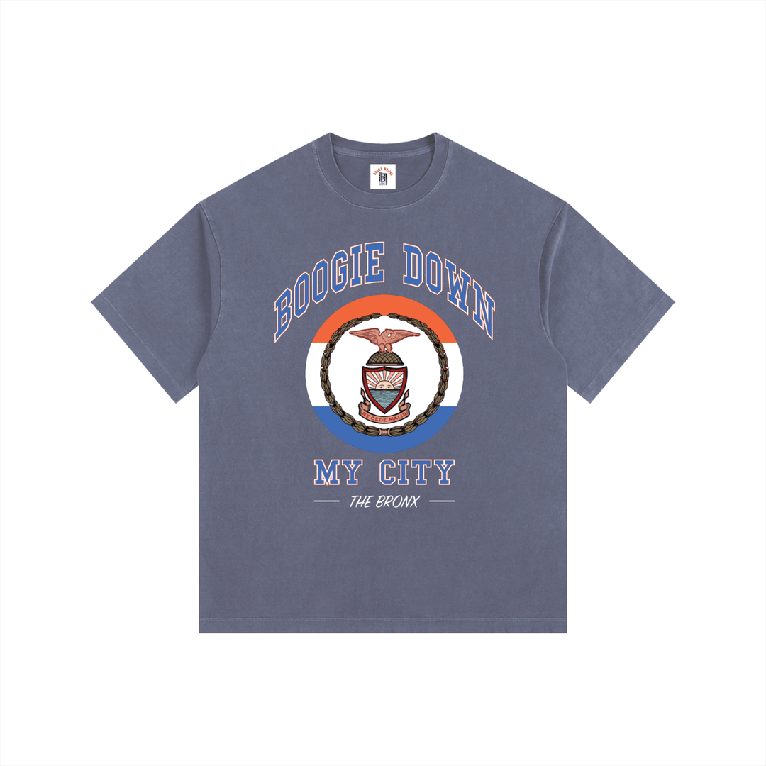 Boogie Down My City Vintage Washed Oversized Cotton T-Shirt by Bronx Native for New York summer