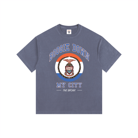 Boogie Down My City Vintage Washed Oversized Cotton T-Shirt by Bronx Native for New York summer