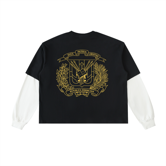 Bronx Dominican Layered Contrast Sleeve Cotton T-Shirt