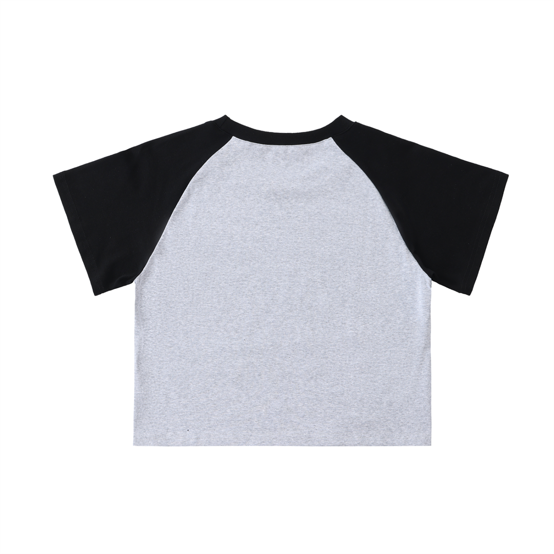 Color-Blocked Raglan Sleeve Crop Top