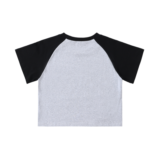 Color-Blocked Raglan Sleeve Crop Top