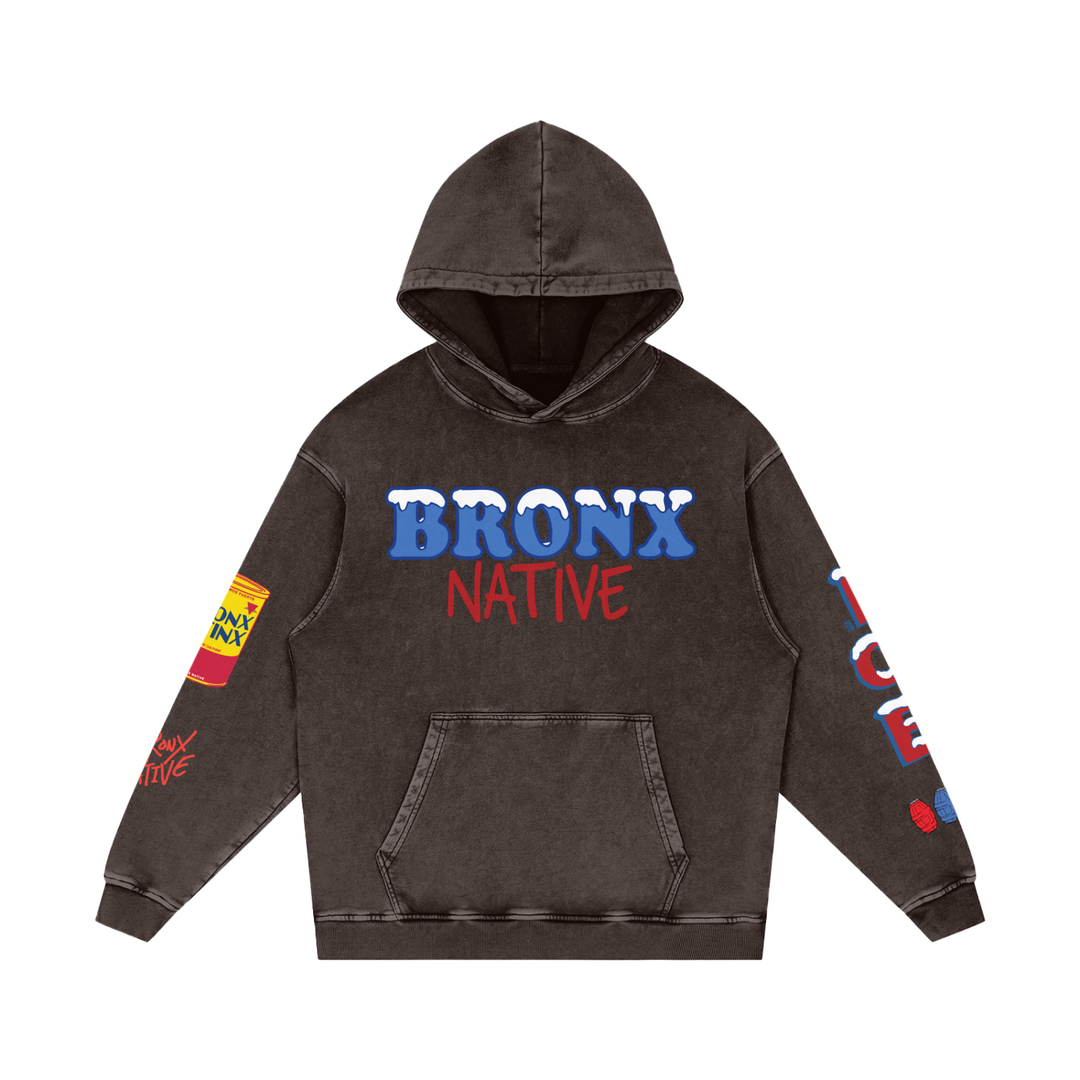 Bronx Native Bodega Ice Snow Washed Loose Cotton Hoodie