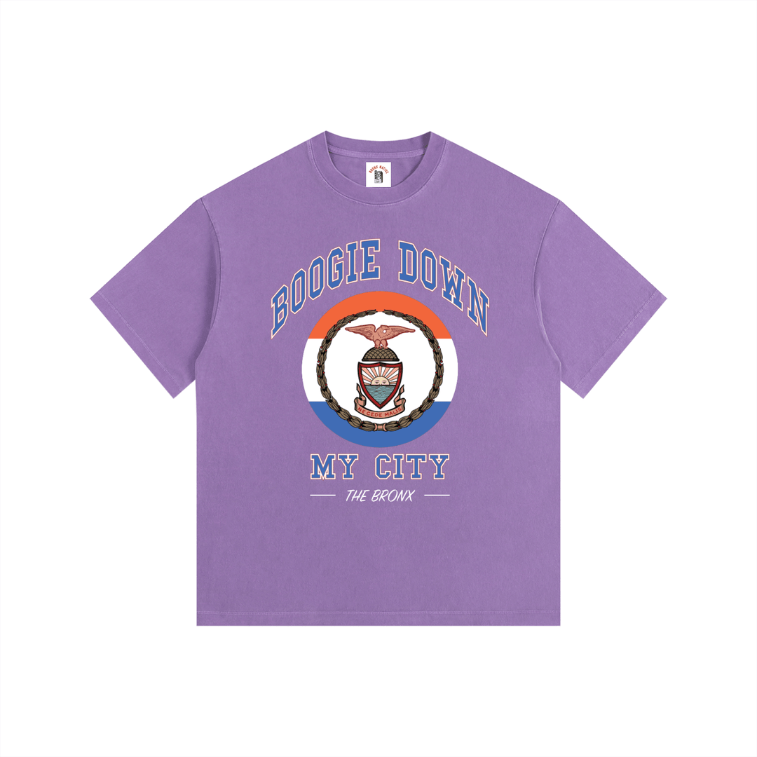Boogie Down My City Vintage Washed Oversized Cotton T-Shirt by Bronx Native for New York summer