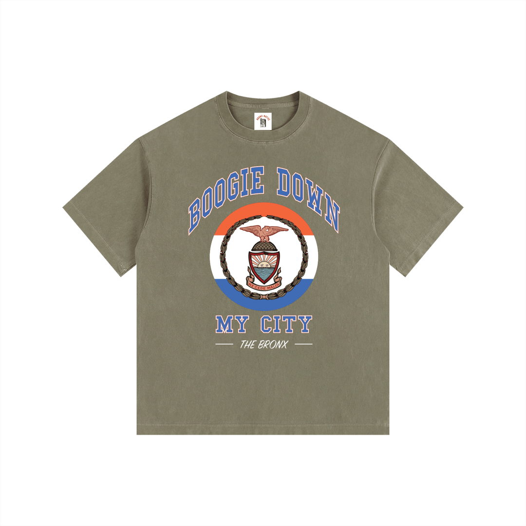 Boogie Down My City Vintage Washed Oversized Cotton T-Shirt by Bronx Native for New York summer