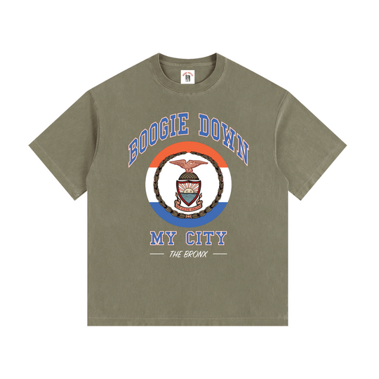 Boogie Down My City Vintage Washed Oversized Cotton T-Shirt by Bronx Native for New York summer