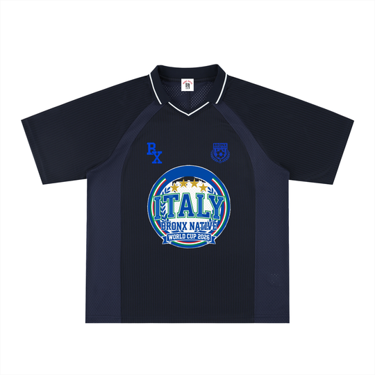 Italy x Bronx Native Striped V-Neck Soccer Jersey product image 1 of 6 by Bronx Native