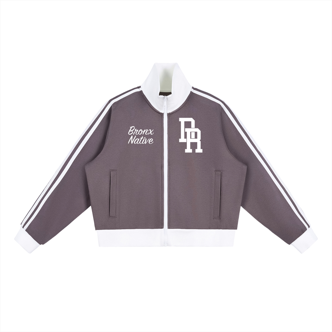 Bronx Native x DR Contrast Side Stripe Fleece Cropped Track Jacket