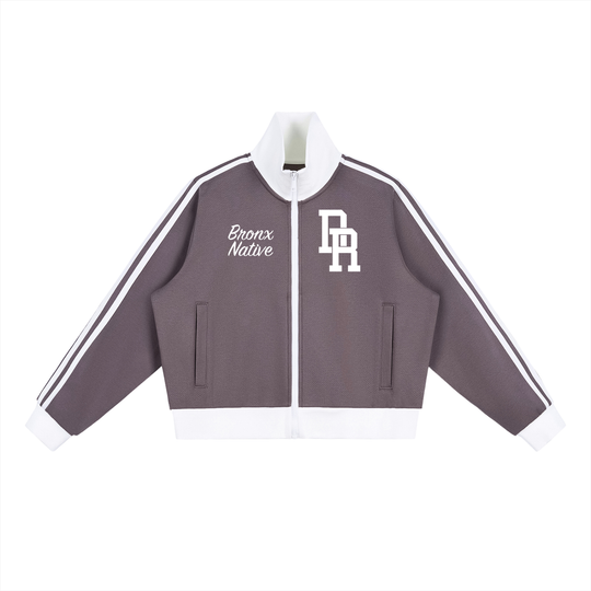 Bronx Native x DR Contrast Side Stripe Fleece Cropped Track Jacket