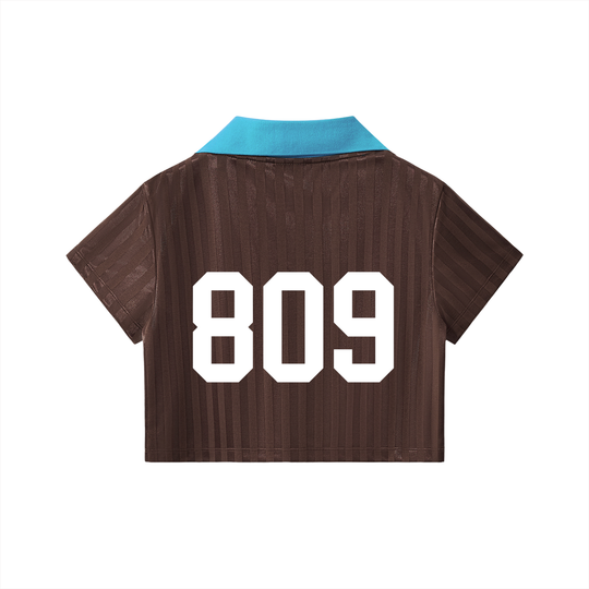 Cibaeña Contrast Collar Striped Cropped Jersey