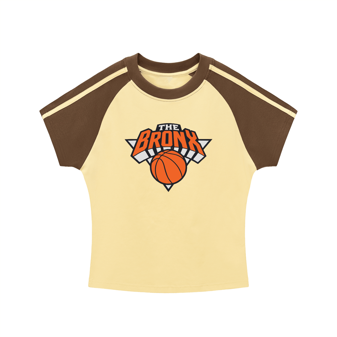 Bronx Basketball 2026 Playoff Edition Women's Contrast Stripes Bodycon Raglan Sleeve T-Shirt by Bronx Native