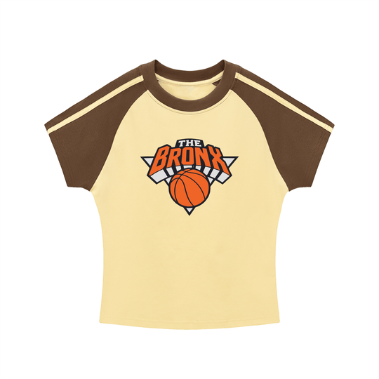 Bronx Basketball 2026 Playoff Edition Women's Contrast Stripes Bodycon Raglan Sleeve T-Shirt by Bronx Native