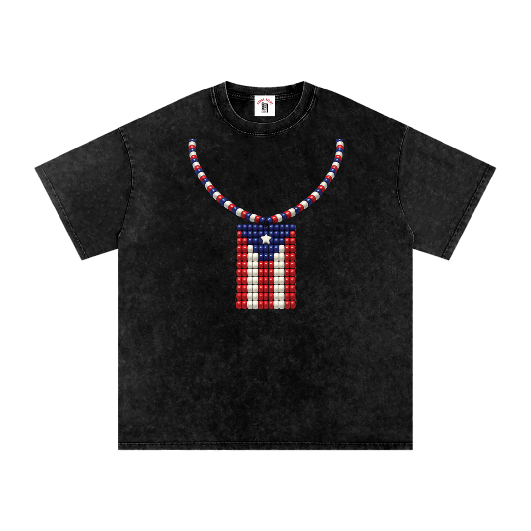 La Bandera PR Edition Snow Washed Oversized Cotton T-Shirt by Bronx Native - Puerto Rico Collection