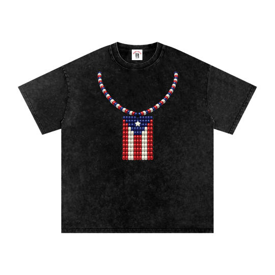 La Bandera PR Edition Snow Washed Oversized Cotton T-Shirt by Bronx Native - Puerto Rico Collection