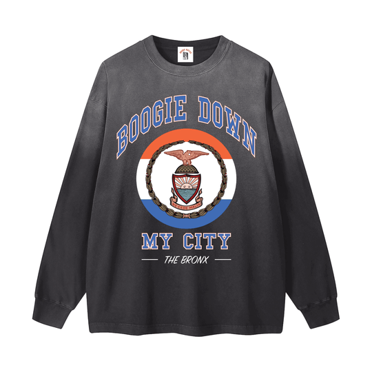Boogie Down My City Gradient Washed Long Sleeve T-Shirt by Bronx Native for New York summer