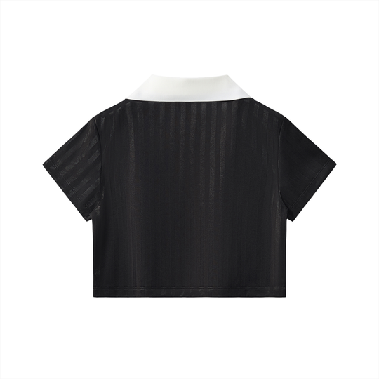 Caribena Contrast Collar Striped Cropped Jersey