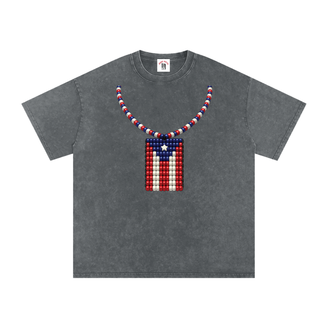 La Bandera PR Edition Snow Washed Oversized Cotton T-Shirt by Bronx Native - Puerto Rico Collection