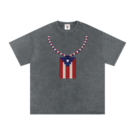 La Bandera PR Edition Snow Washed Oversized Cotton T-Shirt by Bronx Native - Puerto Rico Collection