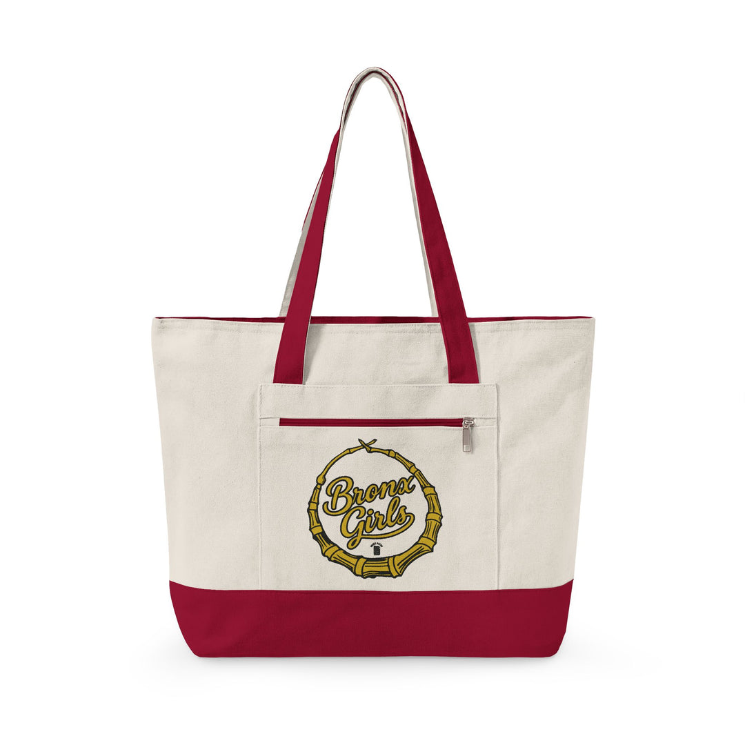 Bronx Girls Hoop Canvas Vintage Coffee Logo Zippered Tote Bag
