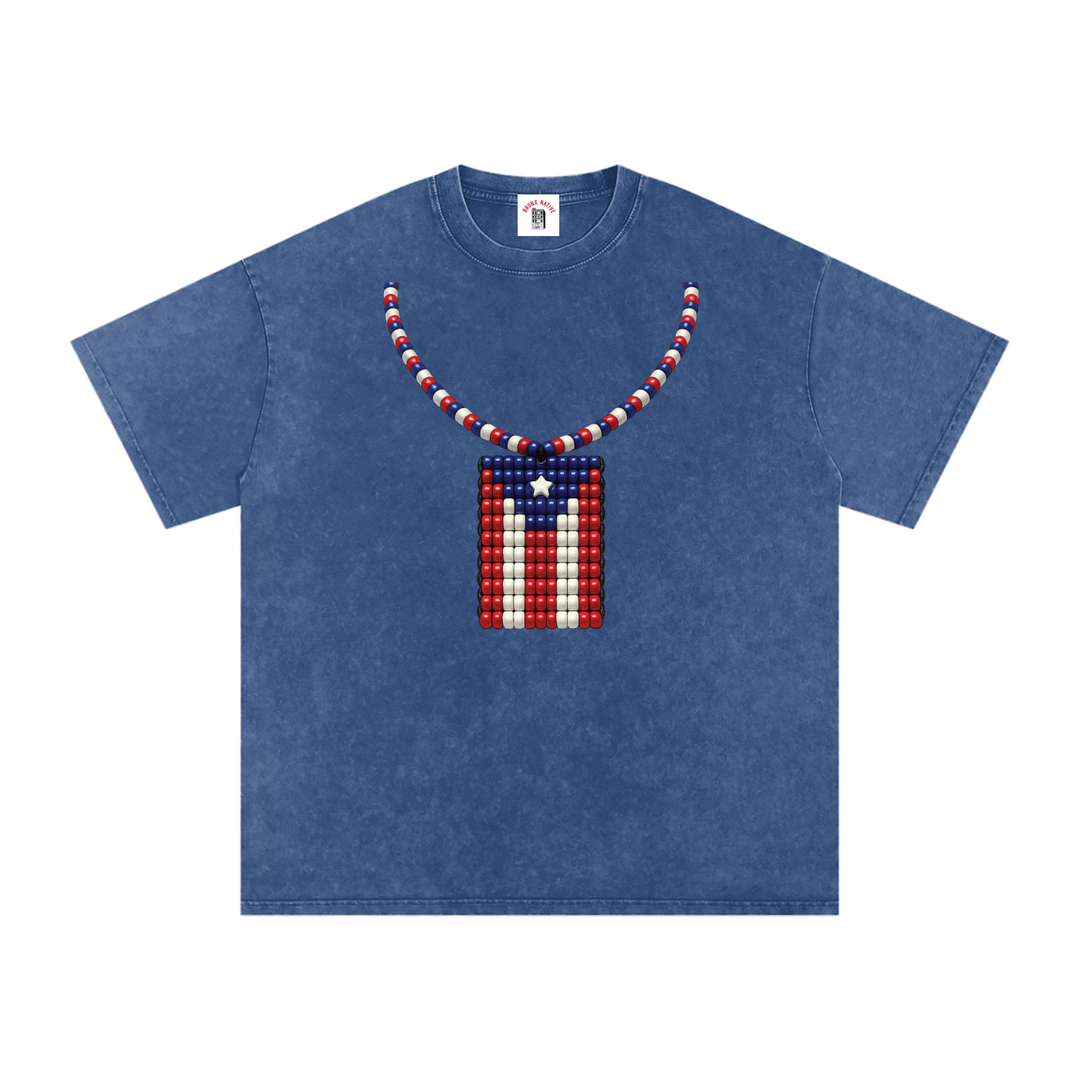 La Bandera PR Edition Snow Washed Oversized Cotton T-Shirt by Bronx Native - Puerto Rico Collection