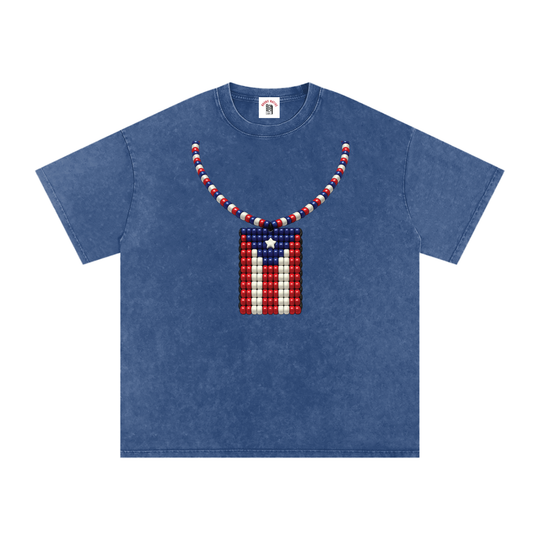 La Bandera PR Edition Snow Washed Oversized Cotton T-Shirt by Bronx Native - Puerto Rico Collection