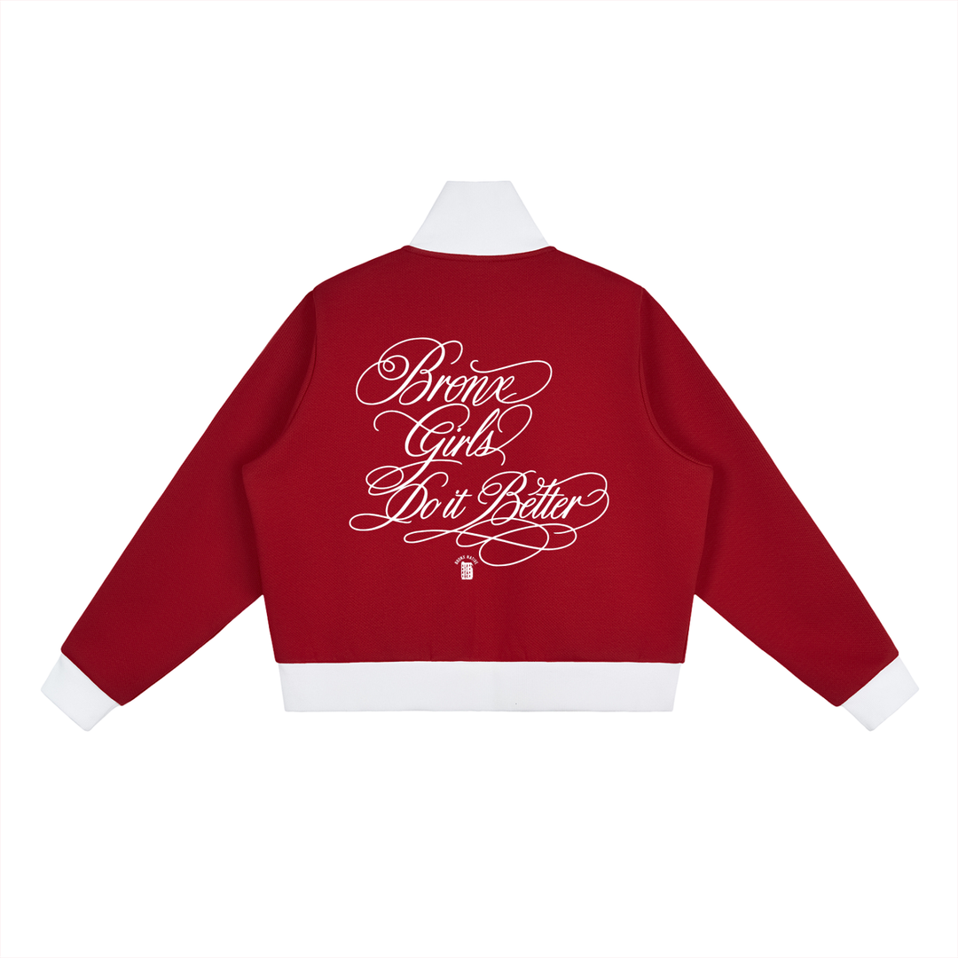 Bronx Girls Do It Better Contrast Side Stripe Fleece Cropped Track Jacket