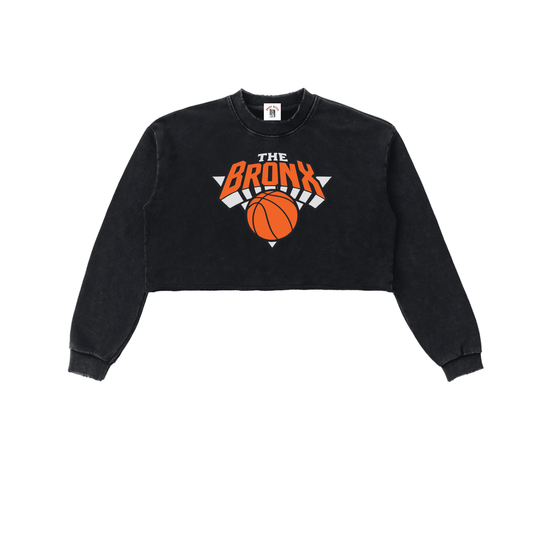 Bronx Basketball 2026 Playoff Edition Women's Snow Washed Raw Edge Cropped Sweatshirt by Bronx Native