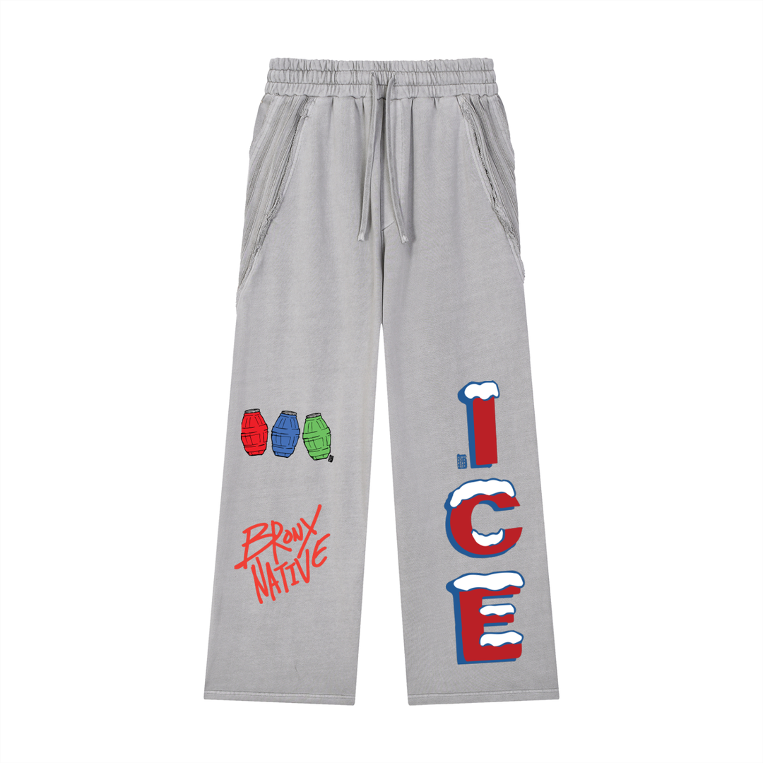 Bodega Ice Snow Washed Tape Raw Edge Sweatpants