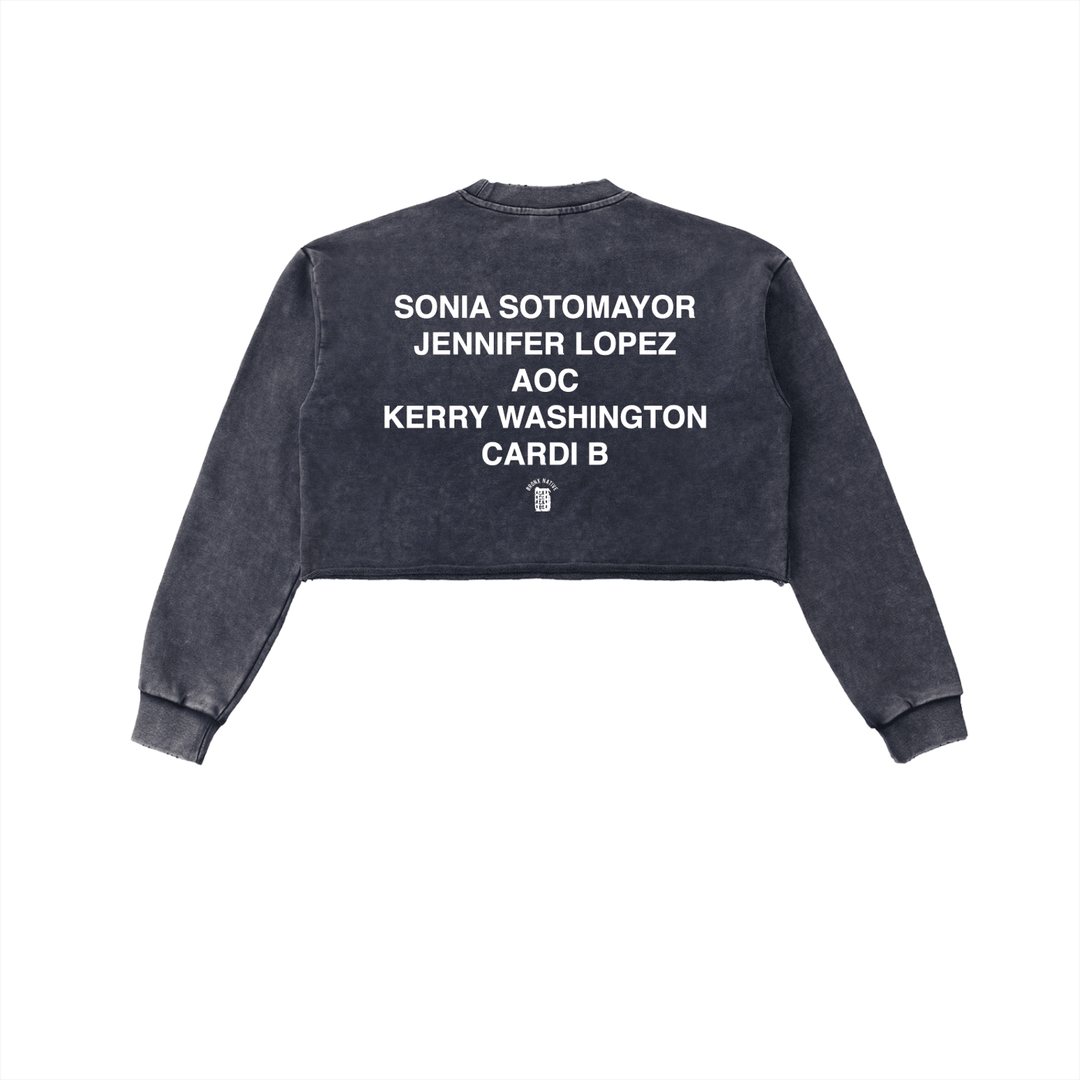 Bronx Girls Do It Better Snow Washed Raw Edge Cropped Sweatshirt by Bronx Native