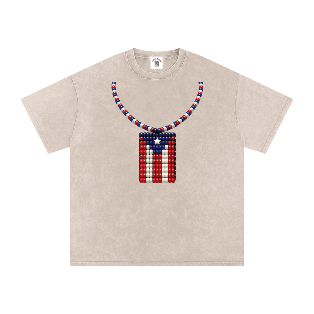 La Bandera PR Edition Snow Washed Oversized Cotton T-Shirt by Bronx Native - Puerto Rico Collection