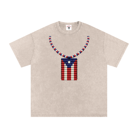 La Bandera PR Edition Snow Washed Oversized Cotton T-Shirt by Bronx Native - Puerto Rico Collection