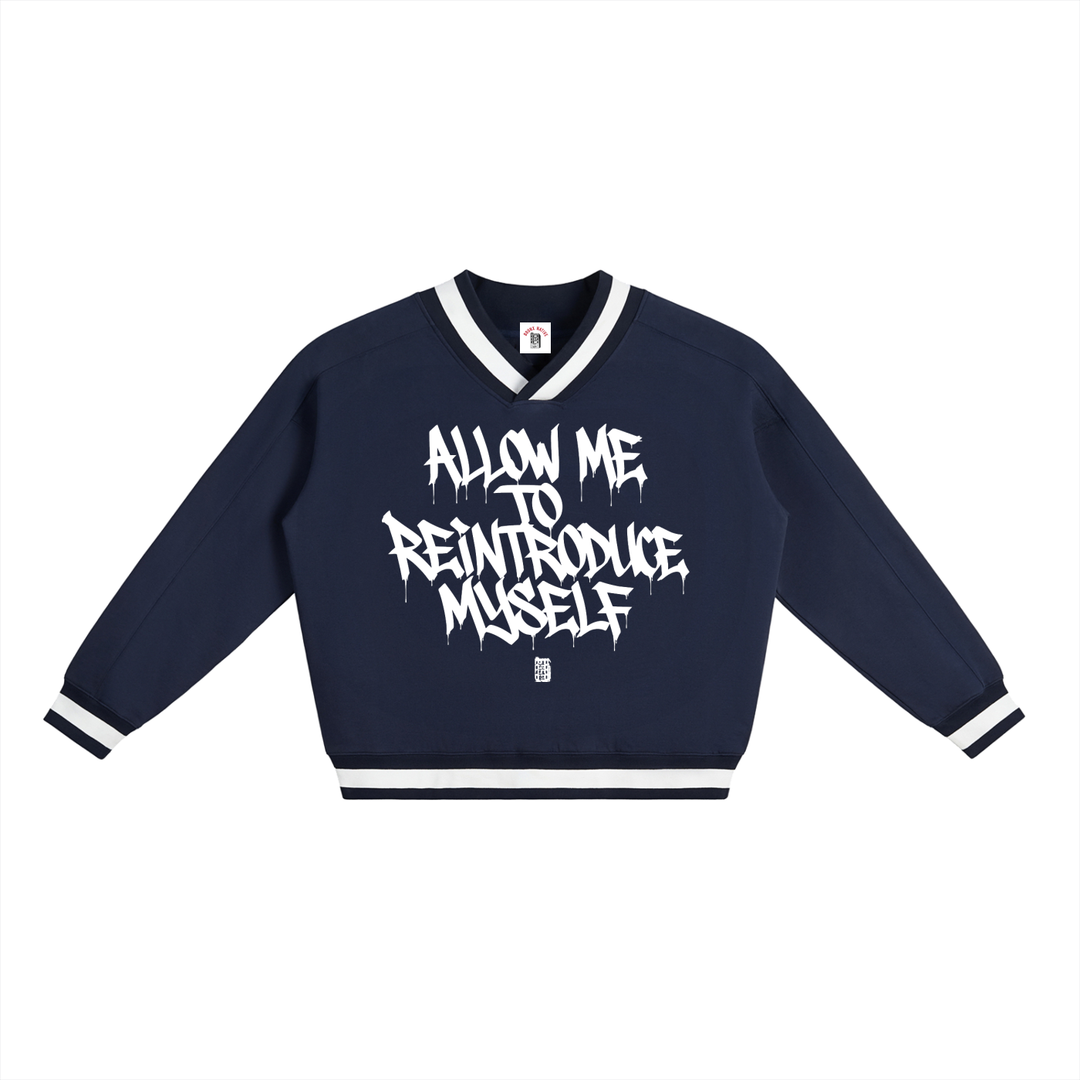 Allow me to Reintroduce Myself V-Neck Contrast Collar Boxy Sweatshirt