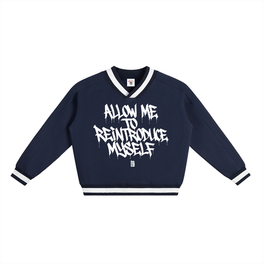 Allow me to Reintroduce Myself V-Neck Contrast Collar Boxy Sweatshirt