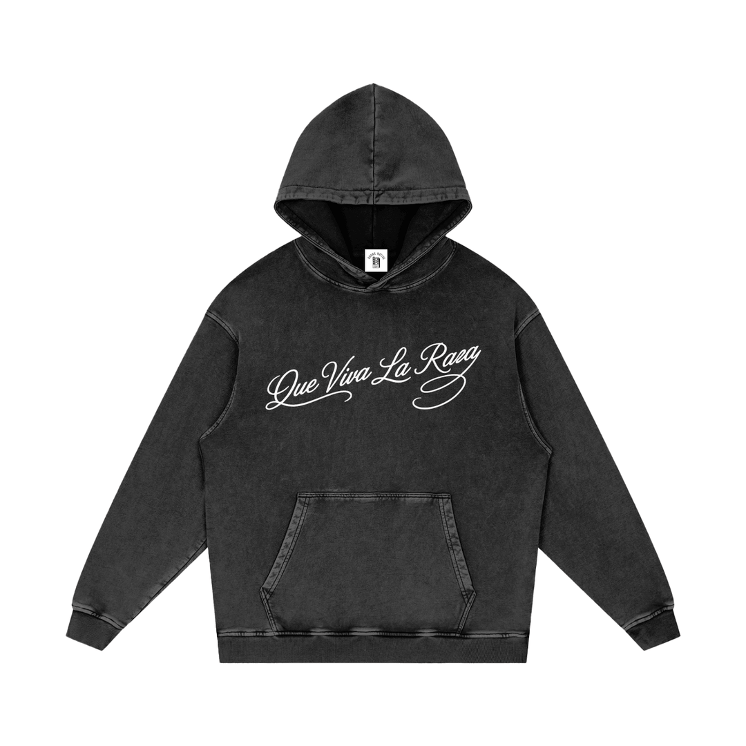 Que Viva La Raza Snow Washed Loose Cotton Hoodie by Bronx Native