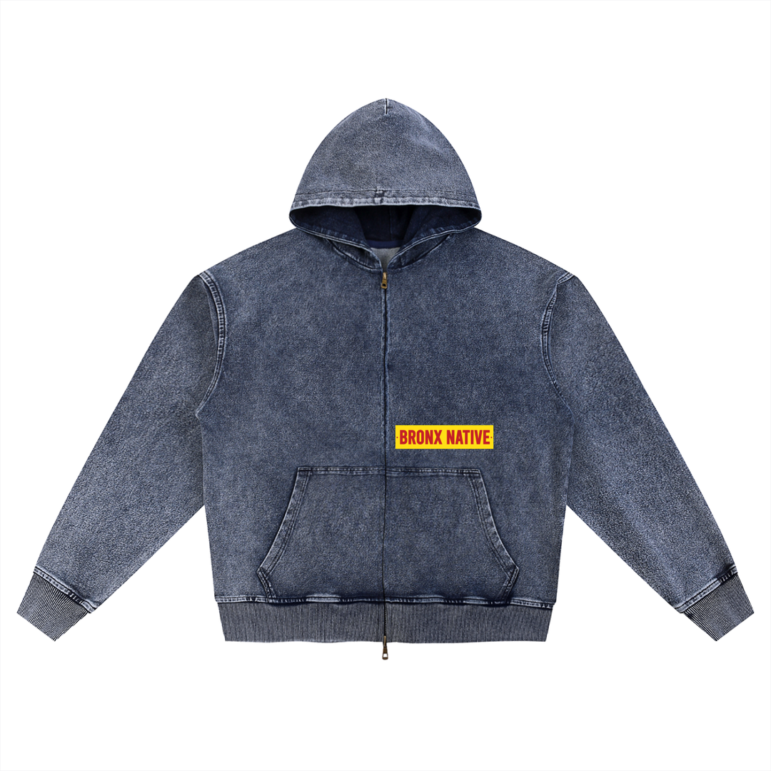 Bronx Native Apparel Snow Wash Oversized Zip-Up Hoodie
