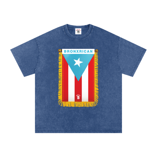 BronxRican Flag PR Edition Snow Washed Oversized Cotton T-Shirt by Bronx Native - Puerto Rico Collection