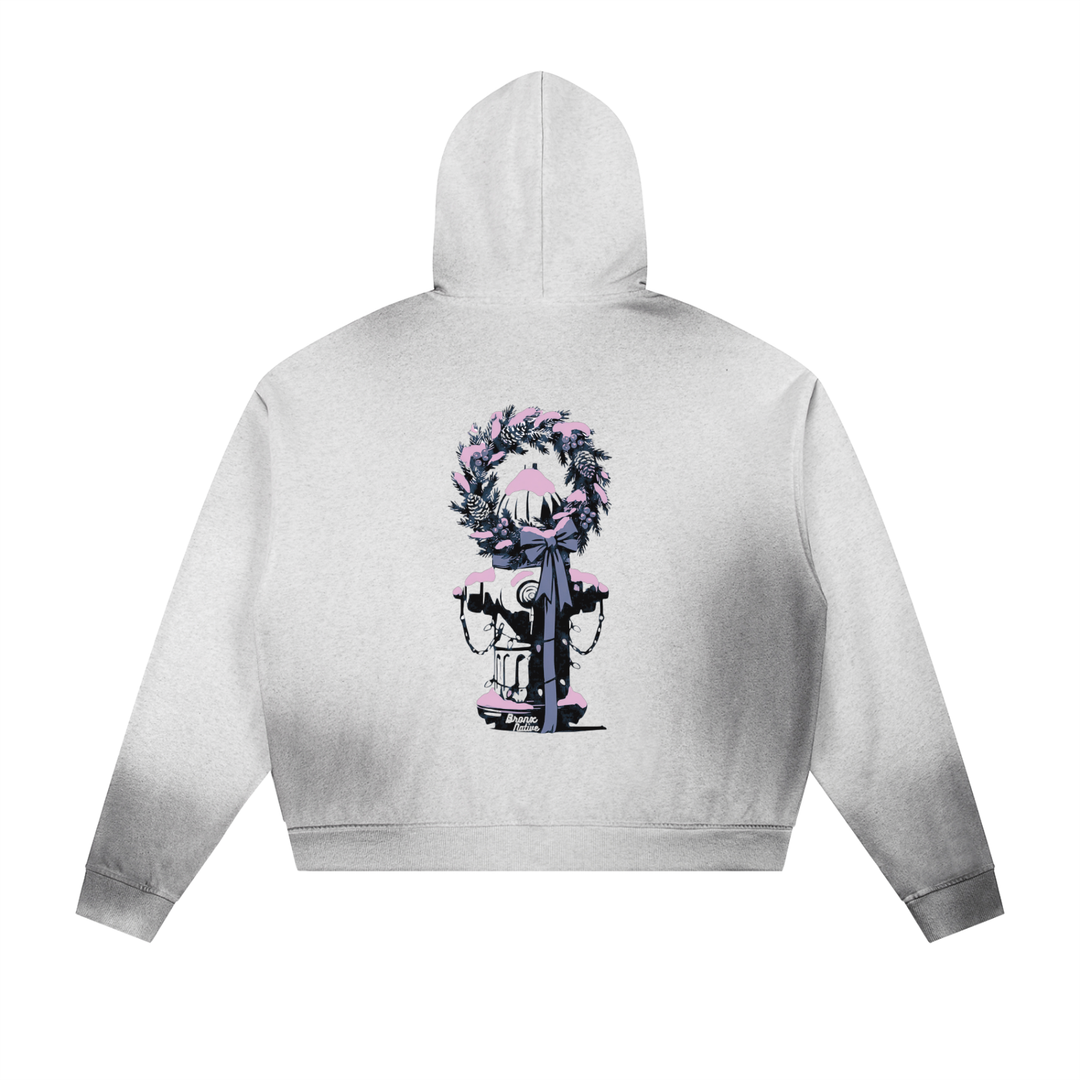 Rooted in The Bronx Sun Fade Frayed Raw Edge Fleece Zip Hoodie