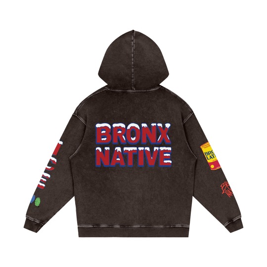 Bronx Native Bodega Ice Snow Washed Loose Cotton Hoodie
