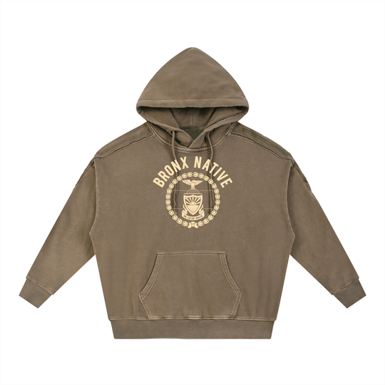 Bronx Native 718 Snow Washed Tape Raw Edge Hoodie