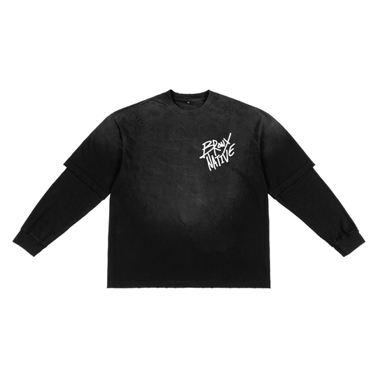 DaBronxNY Sunfade Hand-Frayed Faux Two-Piece T-Shirt