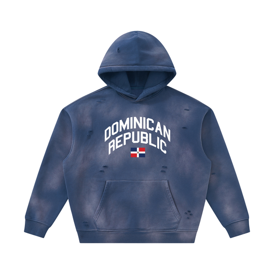 Dominican Republic Unisex Sunfade Frayed Fleece Hoodie