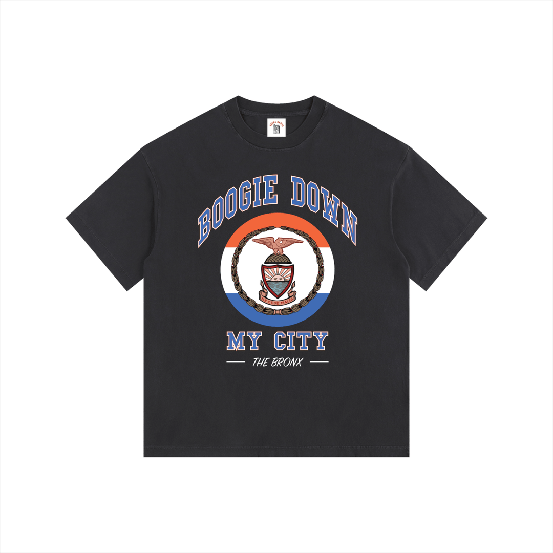 Boogie Down My City Vintage Washed Oversized Cotton T-Shirt by Bronx Native for New York summer