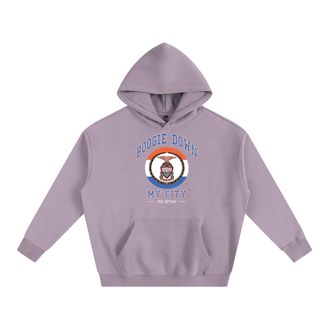 Boogie Down My City Classic Oversize Fleeced Hoodie by Bronx Native for New York summer