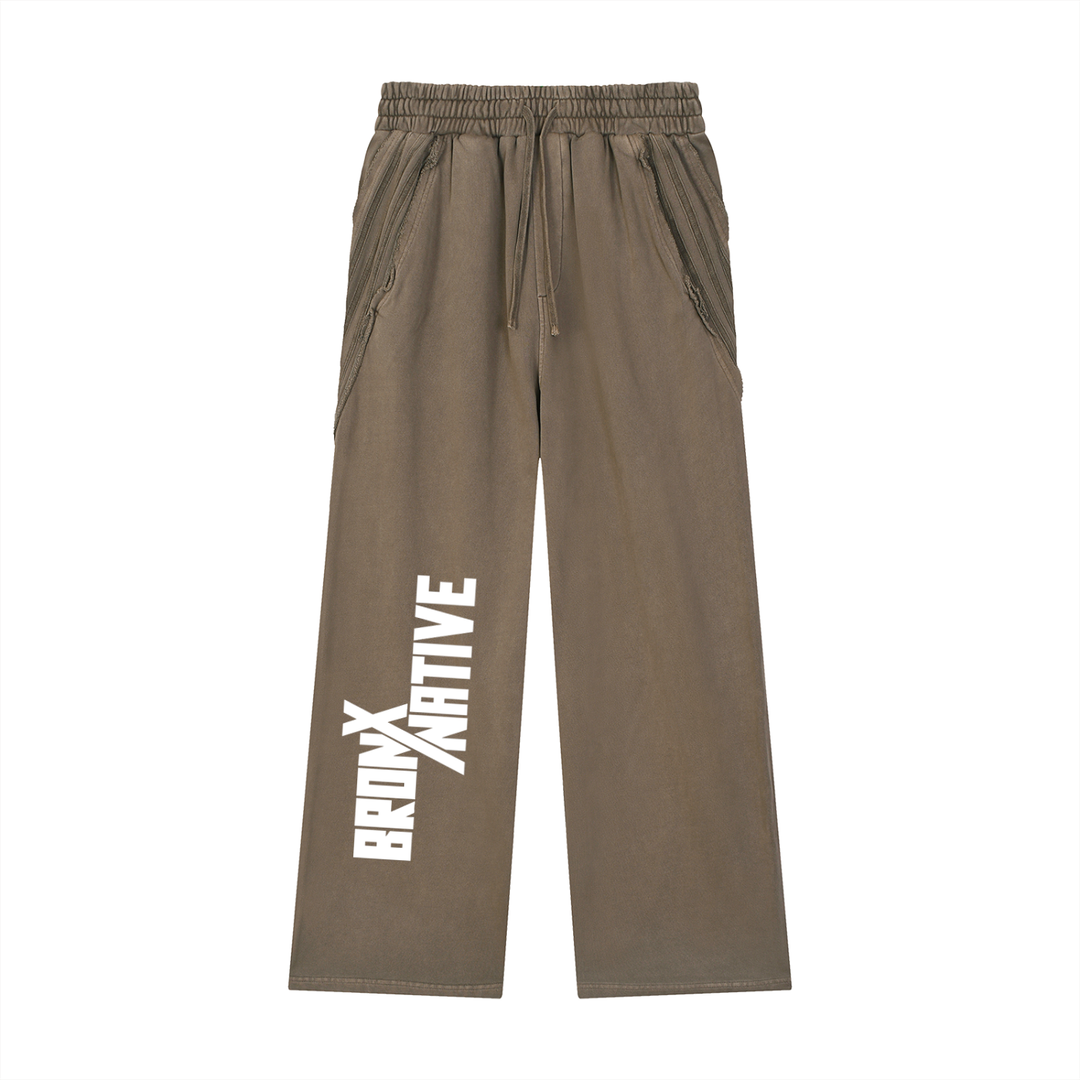 BronXNative Snow Washed Tape Raw Edge Sweatpants