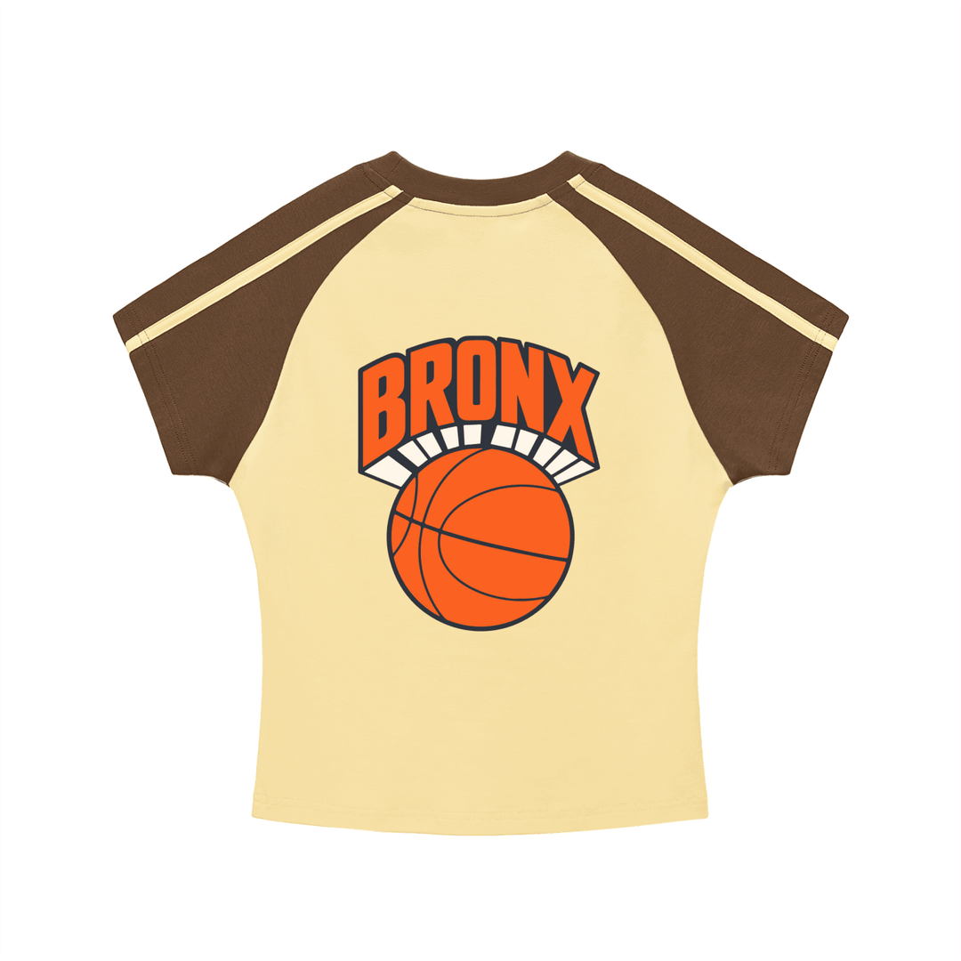 Bronx Basketball 2026 Playoff Edition Women's Contrast Stripes Bodycon Raglan Sleeve T-Shirt by Bronx Native