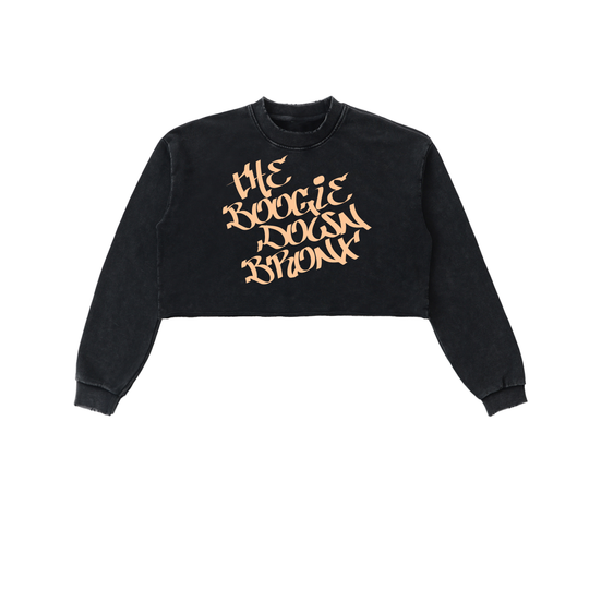 The Boogie Down BX Snow Washed Raw Edge Cropped Sweatshirt