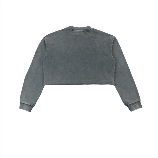The Boogie Down BX Snow Washed Raw Edge Cropped Sweatshirt