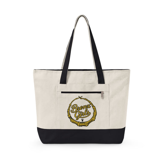Bronx Girls Hoop Canvas Vintage Coffee Logo Zippered Tote Bag