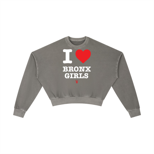 I Love Bronx Girls Vintage Washed Cropped Sweatshirt