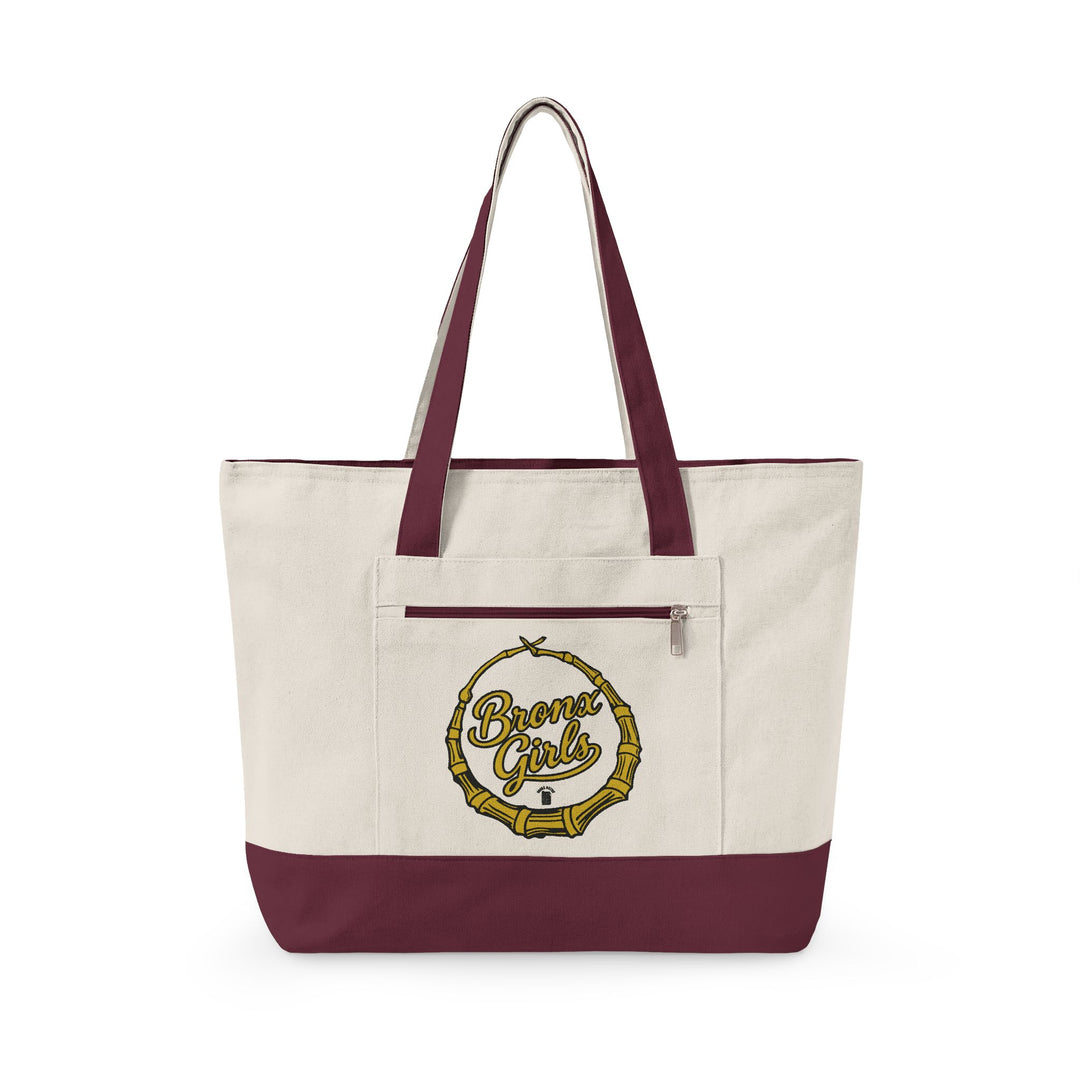 Bronx Girls Hoop Canvas Vintage Coffee Logo Zippered Tote Bag