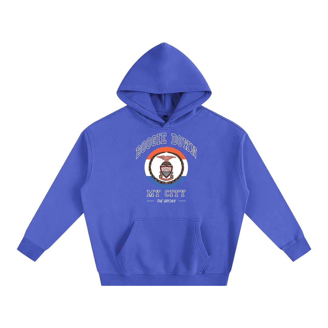 Boogie Down My City Classic Oversize Fleeced Hoodie by Bronx Native for New York summer